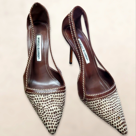 Manolo Blahnik Shoes - Manolo Blahnik Tifo Canvas-Toe Pump, Chocolate Size 40